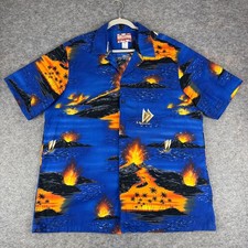 RJC Kilauea Big Island Volcano Hawiian Shirt USA Made Pocket Blue Mens XL