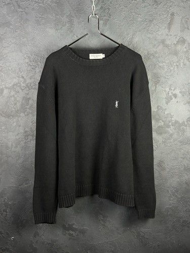 Vintage Men's Yves Saint Laurent Black Cotton Sweaters YSL Logo Fit Size L/XL - Picture 2 of 9