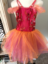 Girl S/M CSM CURTAIN CALL DANCEWEAR Pink Orange TUTU Leotard SEQIN Costume Tulle
