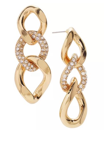 INC International Concepts Pave Crystal Drop Link Earrings Golden NWT