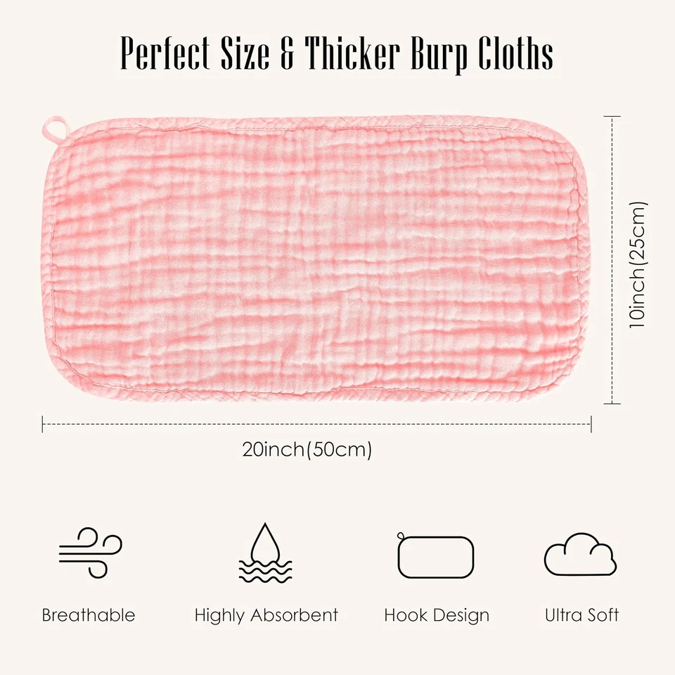 Paquete de 12 paños para eructos de muselina - grandes 20" x 10", ultra absorbentes 100 % algodón para Ba Foto 3 de 4