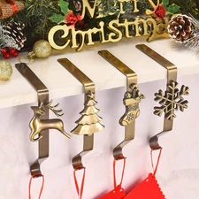 Christmas Stocking Holders for Mantle Set of 4, Weighted Stocking Hangers for Ma