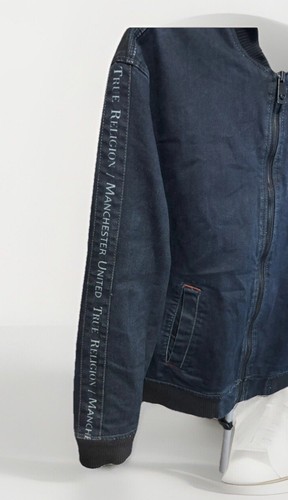 Men’s 3X True Religion Manchester United FC Denim Bomber Jacket Pockets Grunge - Picture 4 of 11