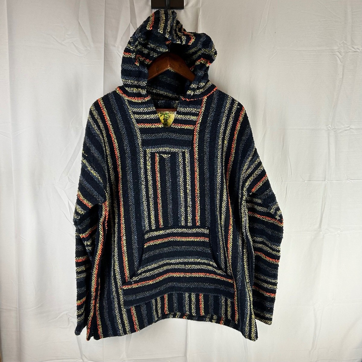 Iguana Jack Baja Hoodie Pullover Striped Hooded Sweatshirt XL Made