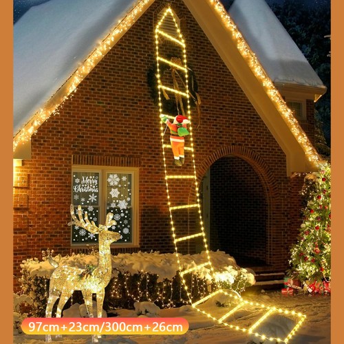 Weihnachtsmann Leiter Lichterkette LED-Deko Strom Nikolaus LED Weihnachtsmann - Bild 4 von 21