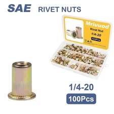 100pc 1/4"-20 Rivet Nuts Zinc Plated Carbon Steel Threaded Inserts Flat Rivnut