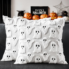 White Halloween Pillow Covers Cute Ghost Decor Set of 2 18X18