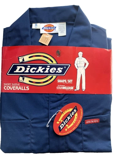 NWT Dickies Short Sleeve Coveralls 46R Navy Blue Zip Stain Release Workwear - product listing photo