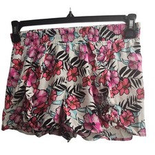 Justice Girls Pink Tropical Floral Ruffle Front Smocked Shorts Size 16 Rayon