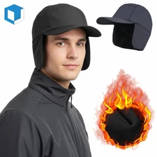 Waterproof Winter Fleece Hat with Ear Flaps Outdoor Warm Thermal Baseball Cap