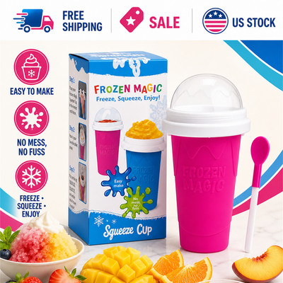 Magic Slushy Maker Cup Frozen Quick Freeze Squeeze Smoothie Cooling Cup PINK
