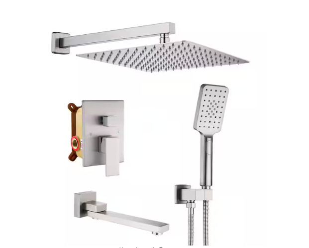 CASAINC 1-Handle 3-Spray 12in Wall Mount Shower Head Tub Fau