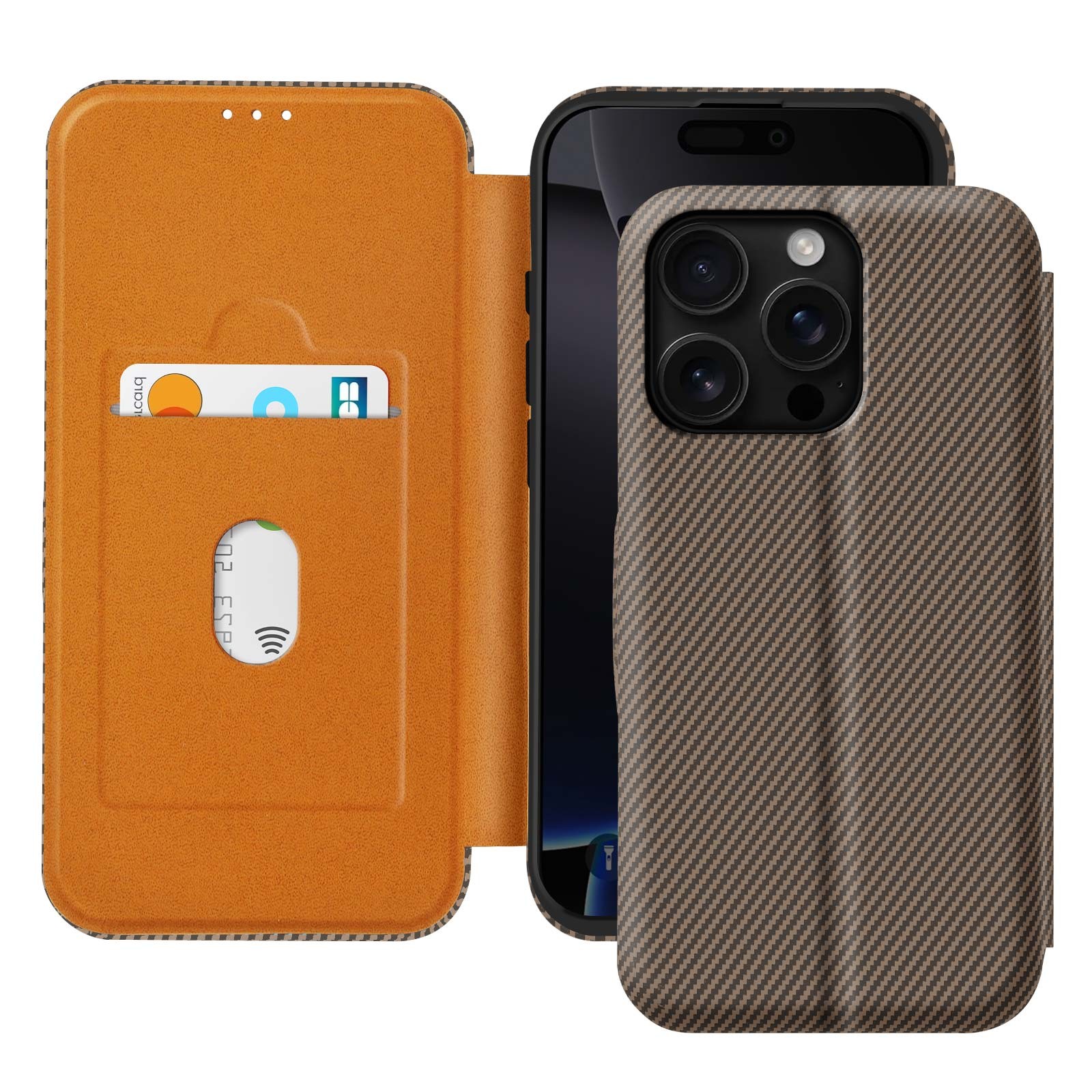 Coque iPhone 16 Pro Max anti-RFID Avizar marron protégeant vos cartes bancaires