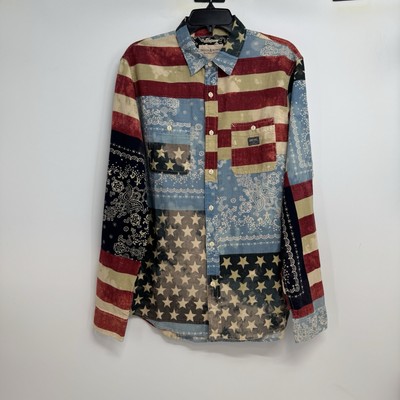 NWT Ralph Lauren Denim Supply Shirt Mens Size L Patchwork American Flag 