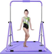 Gymnastics Bar with Mat, Foldable Gymnastics Horizontal Bar Height Adjustable, G