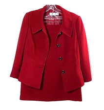 Tahari ASL Skirt Suit Womens Size 8 Dark Red Waist Seam Double Slit Lined