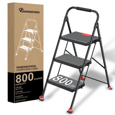 DIAMONDFORGE 3 Step Ladder Foldable Folding Stool - for Home 3 Step, Red