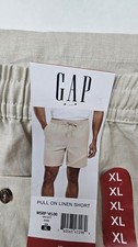 GAP Men's Pull On Linen Shorts XL, Summer Beach Casual, Khaki/ Cream, New
