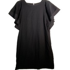 J Crew Black Swiss Dot Shift Dress Women Sz 8 Flutter Sleeve
