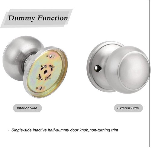 Brushed Nickel Round Interior Dummy Door Knobs for Closet Keyless No Latch x1 - Picture 4 of 17