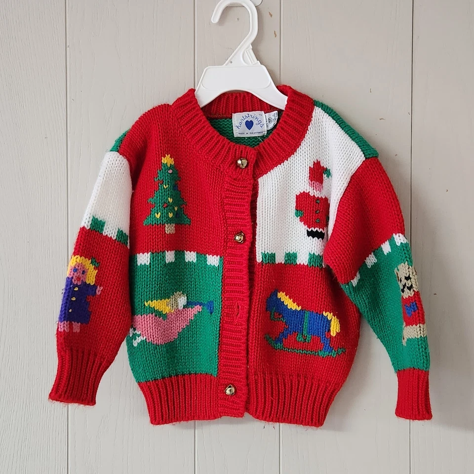 Cárdigan tejido Hartstrings vintage Navidad suéter falda conjunto 3T festivo años 90 Foto 3 de 4