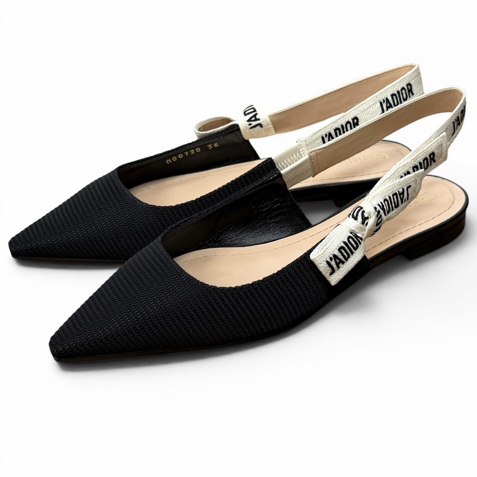 Christian Dior JAdior Slingback Flat Pump Black Ivory Technical Fabric Size 36