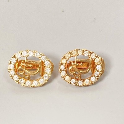 Christian Dior Rhinestone Oval Earrings Vintage Women's Gold From