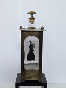 Vintage MCM Large Metal and Glass Liquor Decanter Music Box