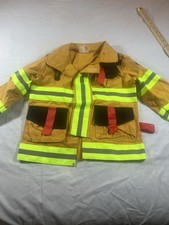 Child Fireman Fire Fighter Kids Costume Jacket coat Play Halloween Sz 3-4 Hole