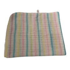 VTG Beacon Acrylic Waffle Weave Pastel Stripe Baby Blanket WPL 1675 Made in USA