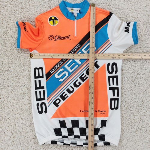 Vintage Clement SEFB 1988 Peugeot Cycling Jersey Sz 5, 80s Giessegi Italy Orange - Picture 5 of 10