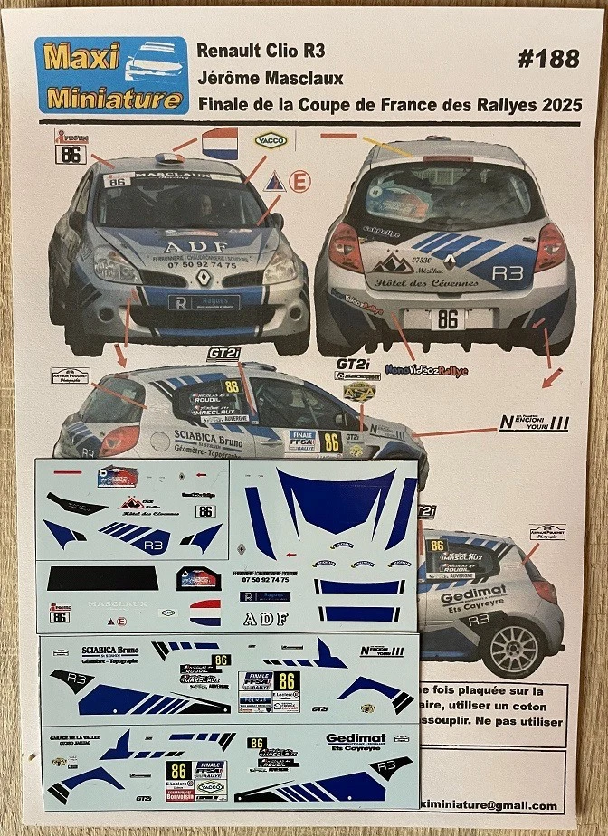 Décals 1/43e Renault Clio R3 J. Masclaux Finale Coupe de France des Rallyes 2025 - Bild 2 von 2