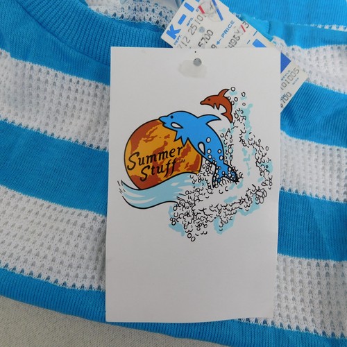 Vintage Summer Stuff Kids Mesh Muscle Tank Top 6, Blue-White Stripe #4857 - Picture 8 of 8