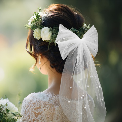 2 Pezzi Velo da Sposa Damigella Corto Velo da Sposa per Fiocco Capelli Copricapo - Foto 2 di 12