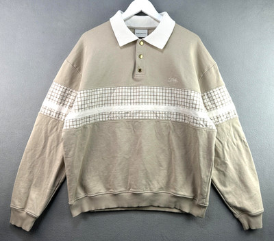 Drole De Monsieur Polo Sweatshirt XL Beige Collar Cotton Silk Rugby Pullover