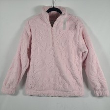 NWT GILLY HICKS Women's Pink Floral Fleece Pullover 1/4 Zip Sz XS