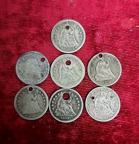 Seated Liberty Half Dime Holed Coin Lot (7) Coins