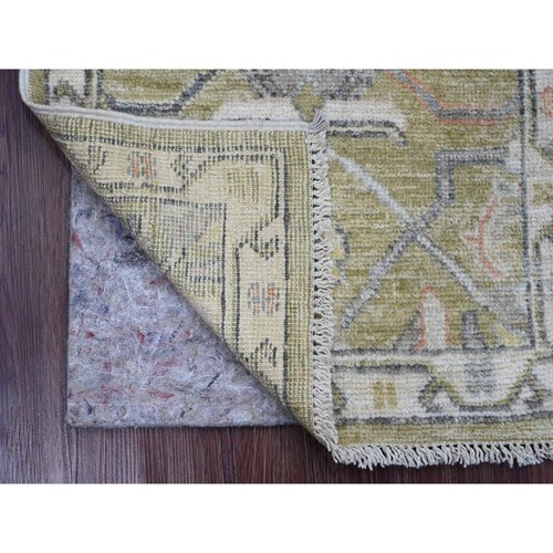 2'x3' Green Hand Knotted Afghan Angora Oushak Vines Design Wool Mat Rug G20334 - Picture 2 of 6