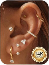 7 pares aretes huggie oro 14K, hipoalergénic...