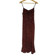 Floral summer sundress maroon red white flowers women's size small midi straps