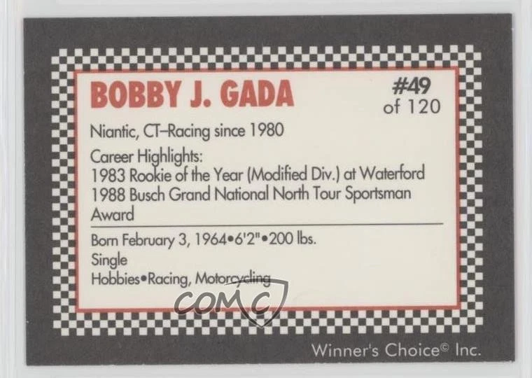 1991 Winner's Choice New England's Finest Bobby Gada #49 - Image 2 of 2
