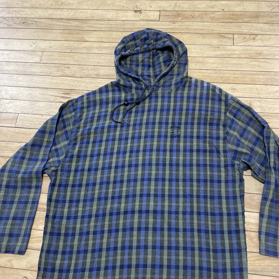 SIDEOUT De Colección Años 90 Sudadera con Capucha Suéter Hombres XL Verde Azul Cuadros EE. UU. Patín de Playa Ligero 50" Foto 3 de 4