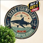 Shark Fishing Club Round Metal Sign Vintage Marine Ocean Sailor Tin Wall Plaque