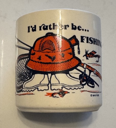 VINTAGE I'd Rather Be Fishing! Coffee/Tea Mug 1978 Fy Fishing Lures White Cup - Picture 3 of 11