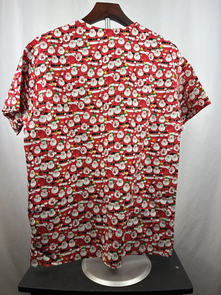 Peaches Uniform Unisex Sandra Clause Red Themed Scrubs Size XL 100% Cotton - Image 2 of 4