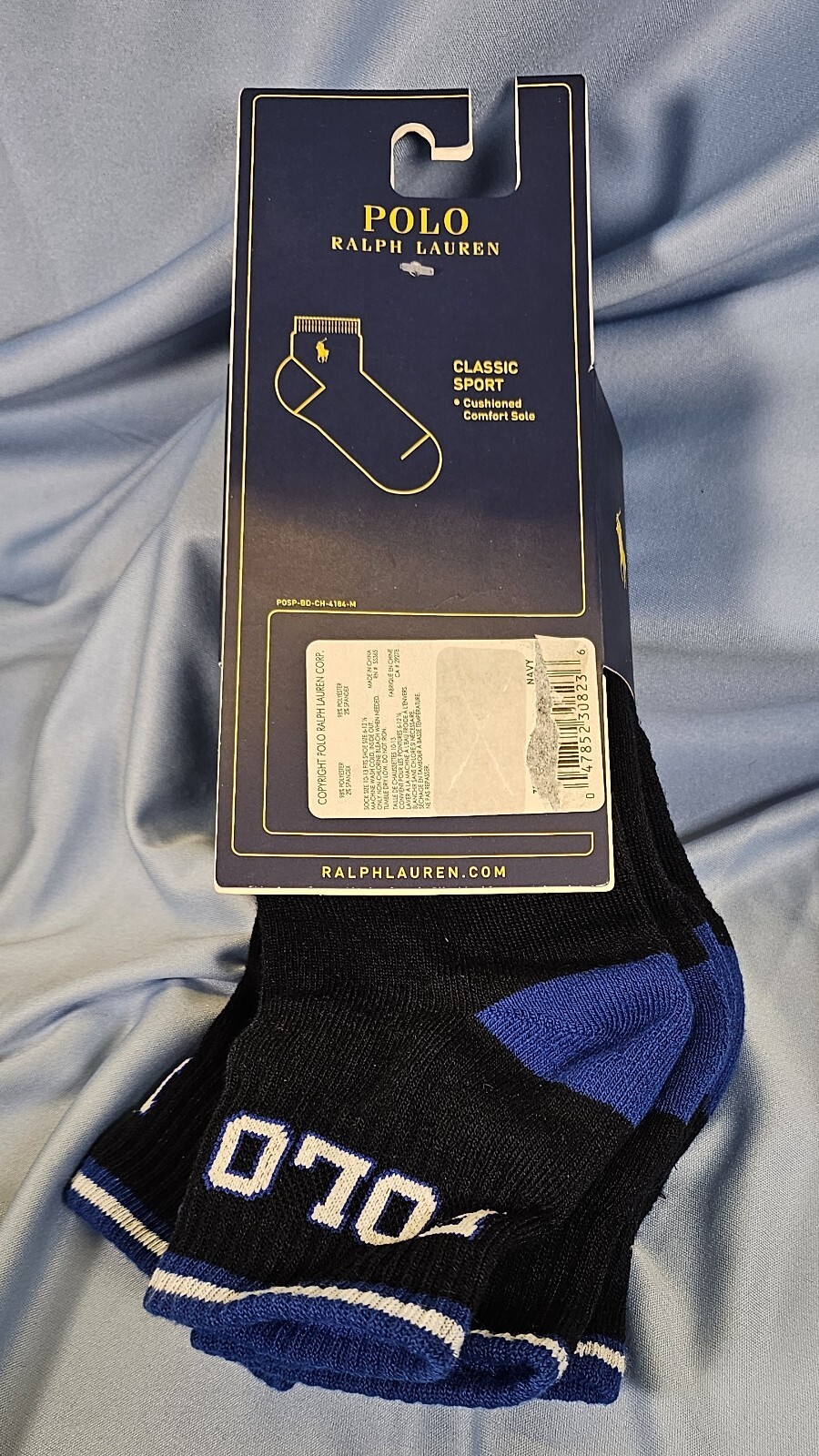 SAOLA Calze Polo Ralph Lauren Quarter Cut Crew 3 Pk Suola Imbottita Navy Blu con Logo