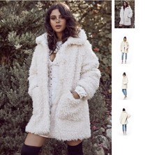 Lost + Wander Women's White Buttoned Pocketed Faux Fur Teddy Jacket Coat Size L
