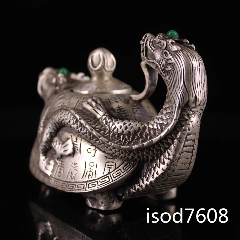 Maceta tortuga dragón dorado plata gema con incrustaciones de cobre puro de China antigua de 5,8" Foto 2 de 4