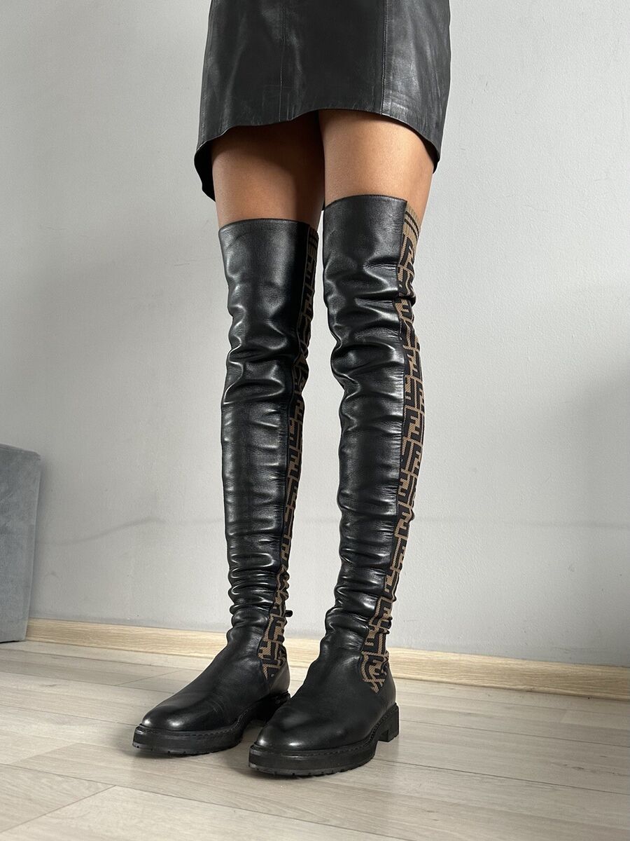 1,5k Authentic Fendi Rockoko FF Zucca Leather Over The Knee 1,5k Authentic Fendi Rockoko FF Zucca Leather Over The Knee