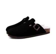Faux suede Clog Slippers Fluffy Warm Cork Mules Size: 5UK Black Birkenstock Dupe